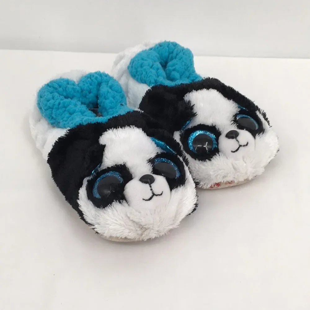 Ty Bamboo Panda Cute Slippers Grippy Bottom Kids Large 4-6